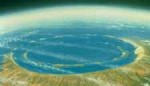 Artist's rendering of the Chicxulub crater shortly after impact. Courtesy of NASA.