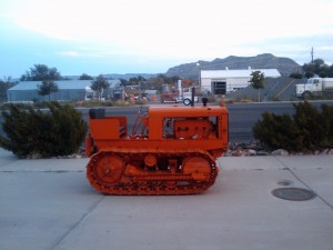 Orange tractor outside Prospector's Inn, Escalante UT
